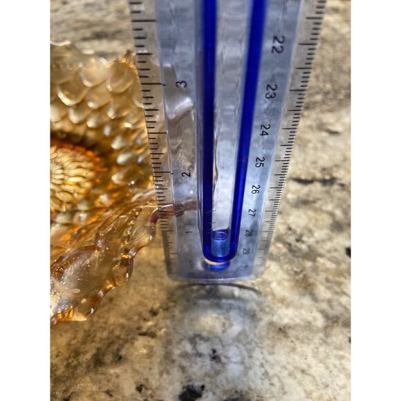 Vintage Iridescent Carnival Glass Bowl w/ Scalloped Edge & Brass Stand - Picture 3 of 5